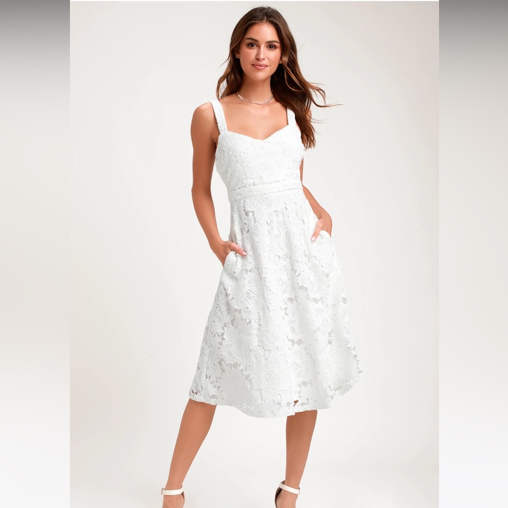 Lulu’s Divine Beauty White Lace Midi Dress